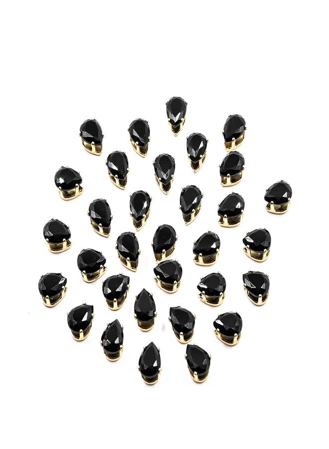 Embroiderymaterial Sew On Crystal Stone Rhinestone Beads for Fabric, Craft, Embroidery, Sewing and Jewellery Making with Crown Prong Claws Setting (6X8MM - 25 Pieces, Black) - Image 1